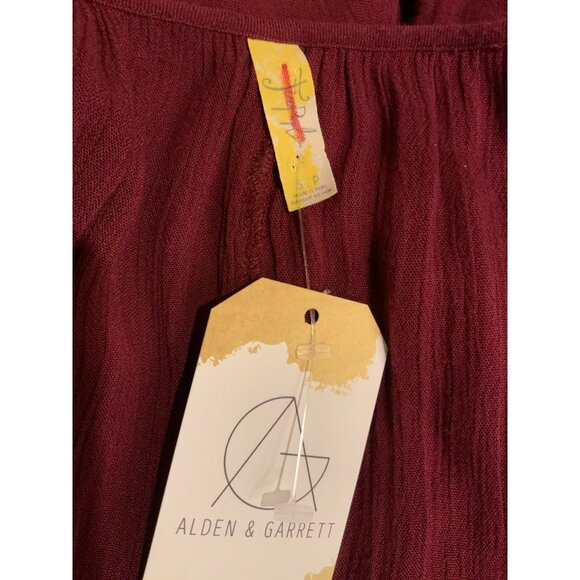 Free People Maroon Long Cold Shoulder Romper W/ Shorts & Tan Embroidery, Size S - Picture 9 of 9